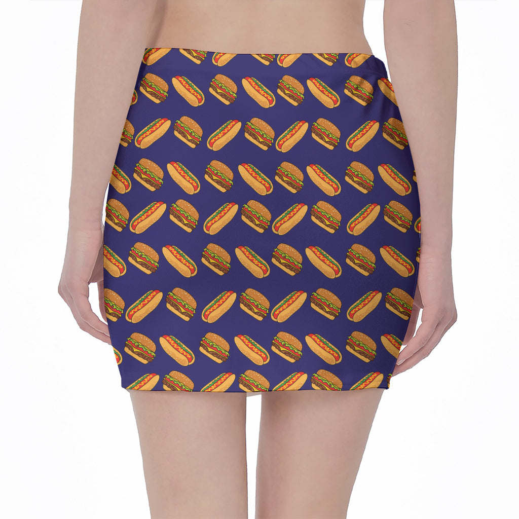 Hot Dog And Hamburger Pattern Print Pencil Mini Skirt