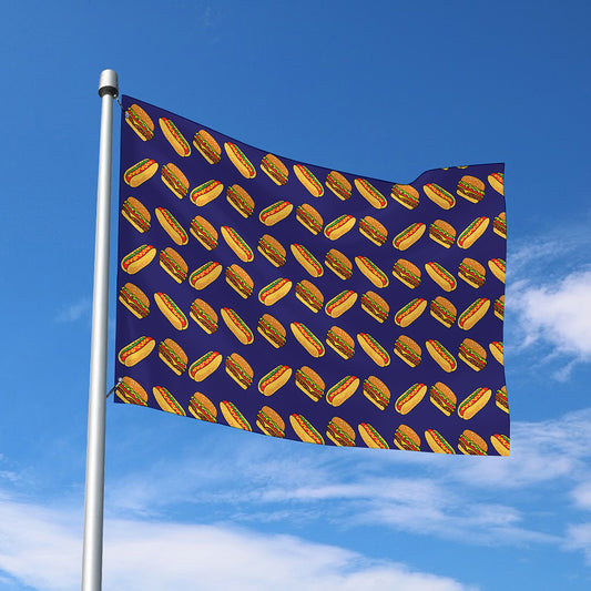 Hot Dog And Hamburger Pattern Print Polyester Flag