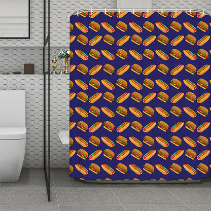 Hot Dog And Hamburger Pattern Print Polyester Shower Curtain