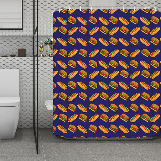 Hot Dog And Hamburger Pattern Print Polyester Shower Curtain