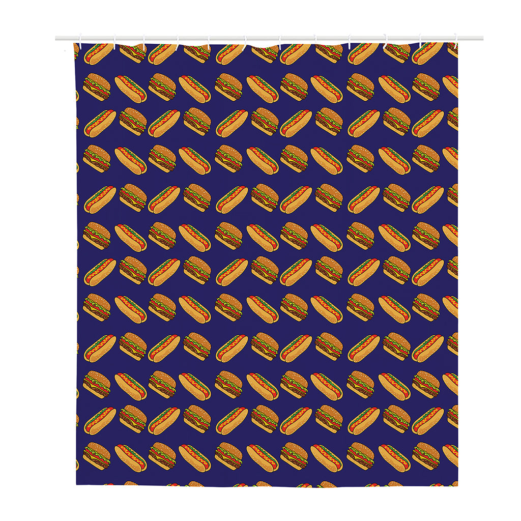 Hot Dog And Hamburger Pattern Print Polyester Shower Curtain