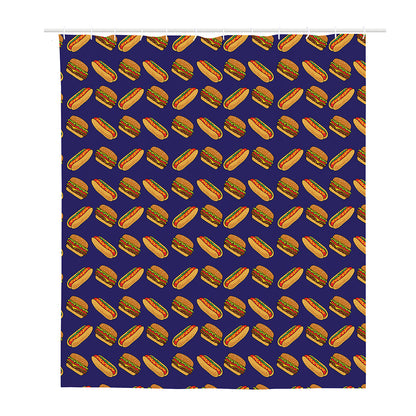 Hot Dog And Hamburger Pattern Print Polyester Shower Curtain