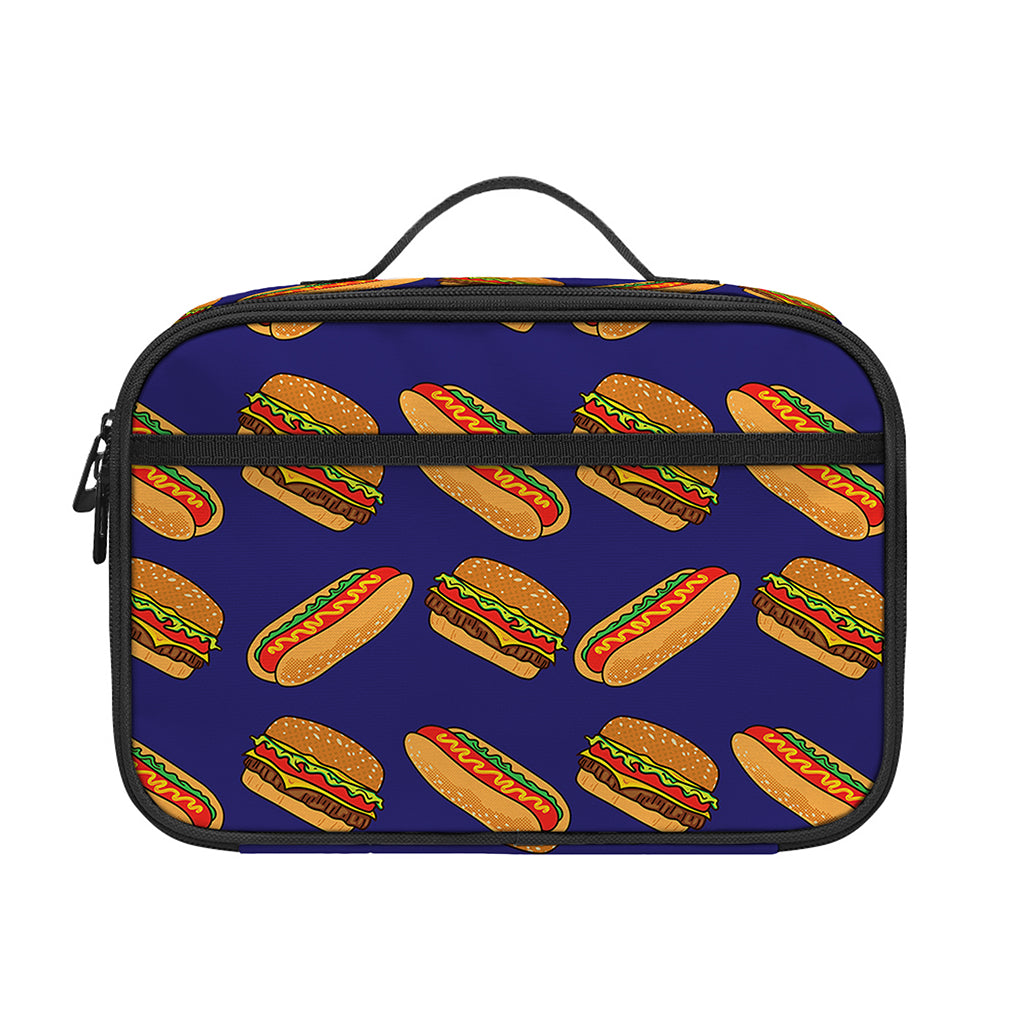 Hot Dog And Hamburger Pattern Print Portable Lunch Bag