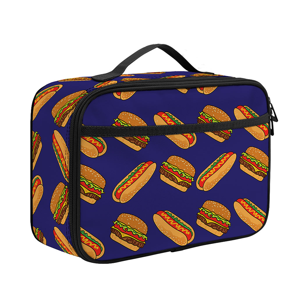 Hot Dog And Hamburger Pattern Print Portable Lunch Bag