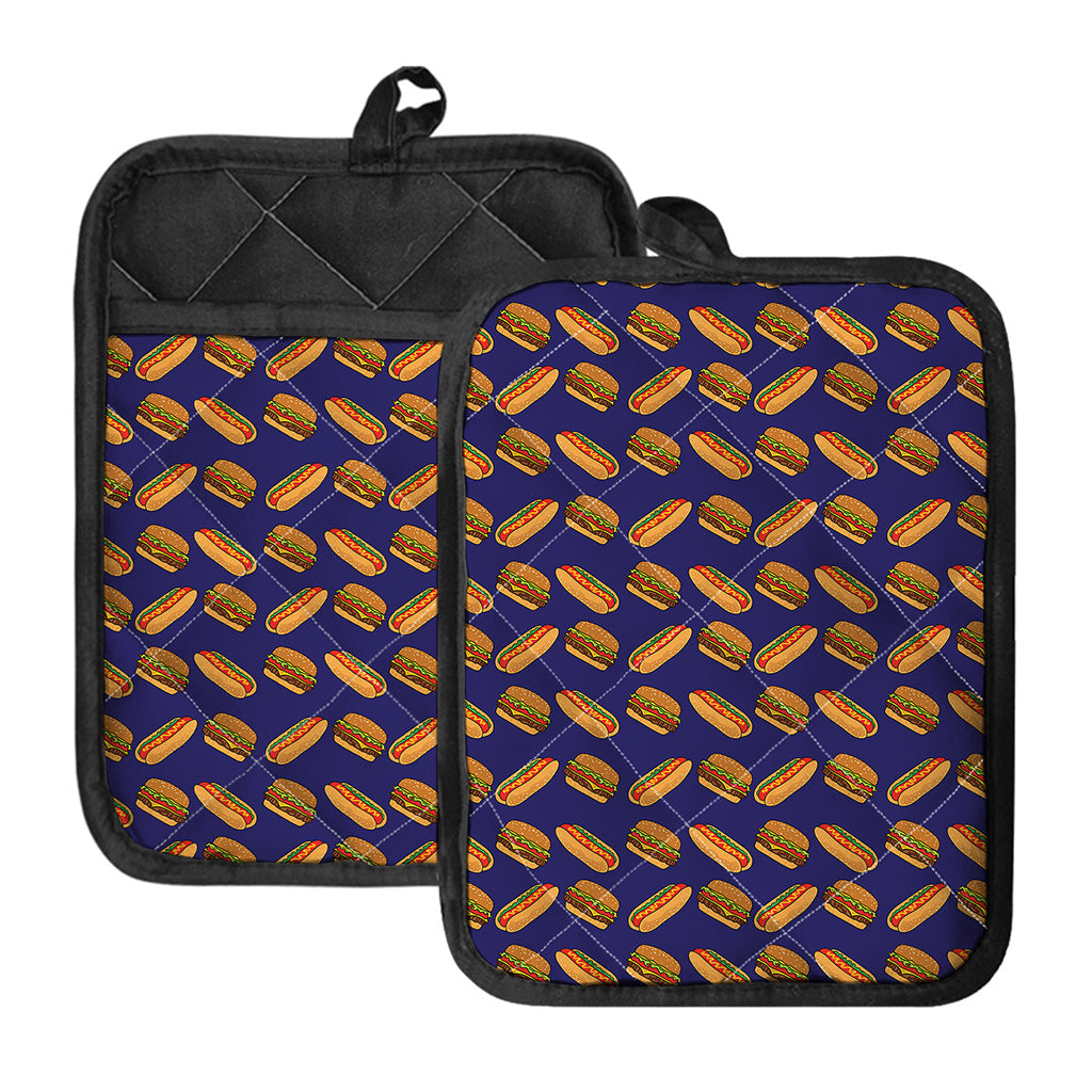 Hot Dog And Hamburger Pattern Print Pot Holders With Pocket