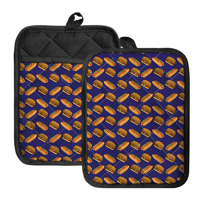 Hot Dog And Hamburger Pattern Print Pot Holders With Pocket