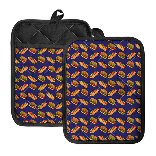 Hot Dog And Hamburger Pattern Print Pot Holders With Pocket