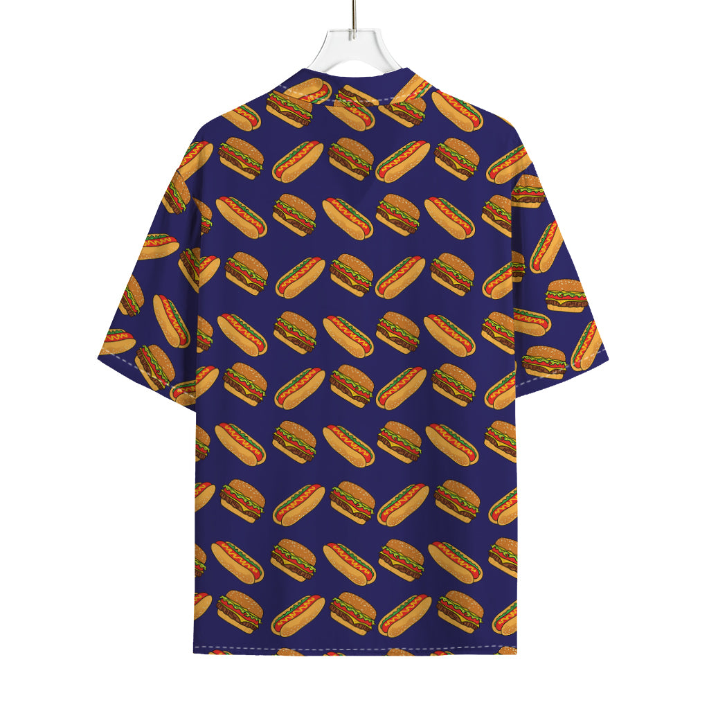 Hot Dog And Hamburger Pattern Print Rayon Hawaiian Shirt