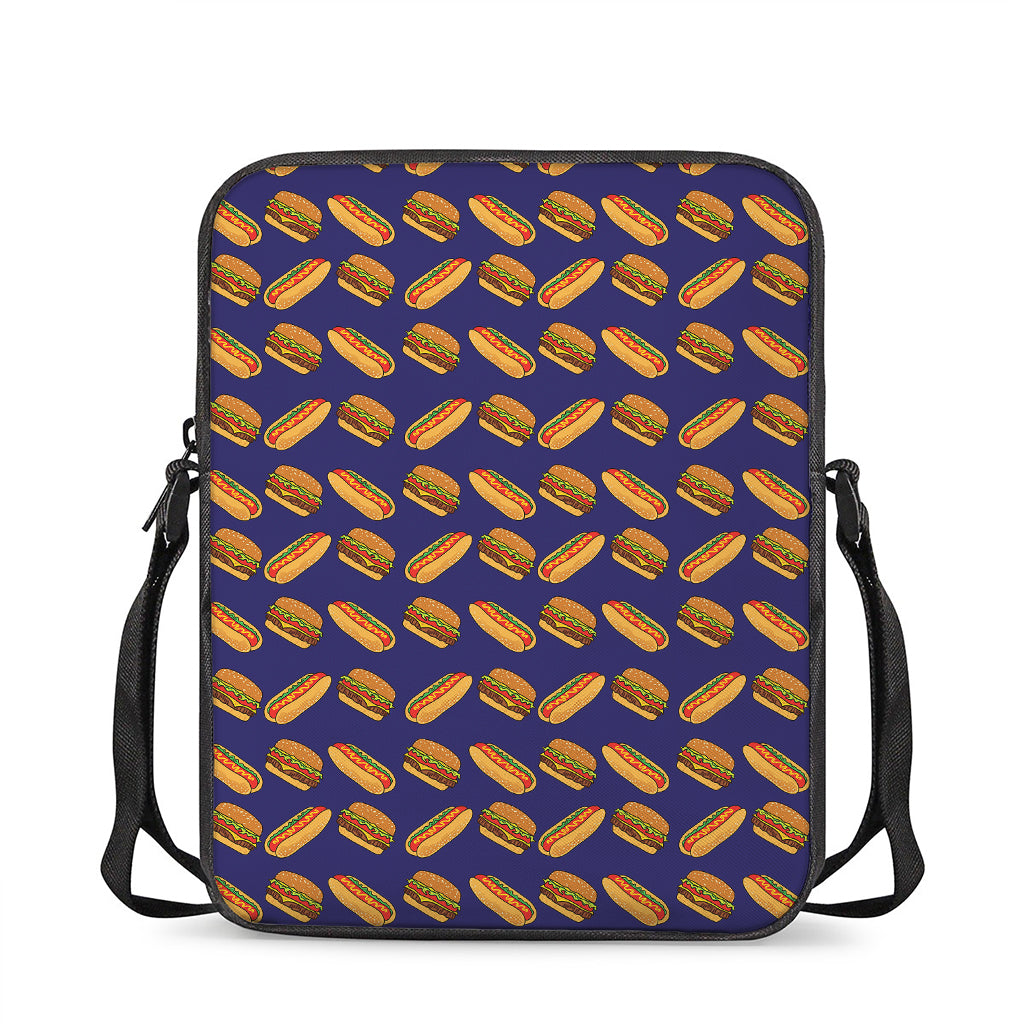 Hot Dog And Hamburger Pattern Print Rectangular Crossbody Bag