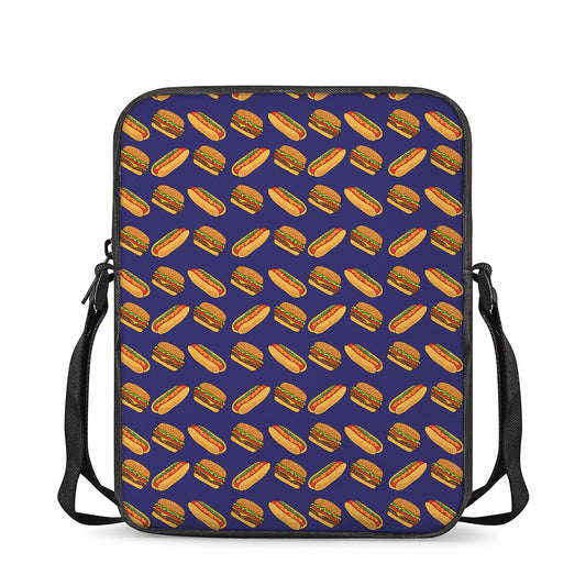 Hot Dog And Hamburger Pattern Print Rectangular Crossbody Bag