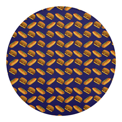 Hot Dog And Hamburger Pattern Print Round Blanket