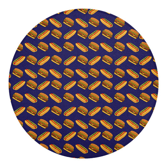 Hot Dog And Hamburger Pattern Print Round Blanket