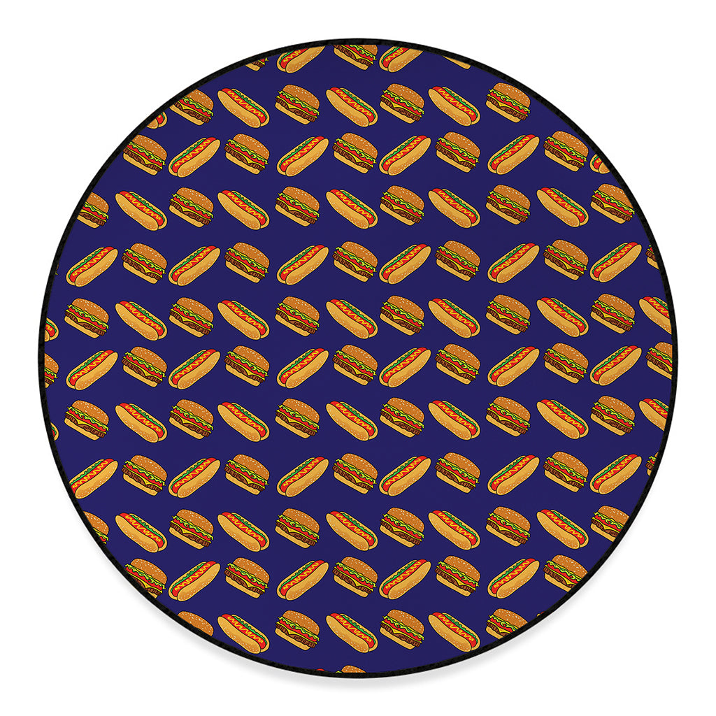 Hot Dog And Hamburger Pattern Print Round Floor Mat