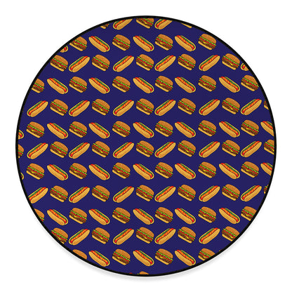 Hot Dog And Hamburger Pattern Print Round Floor Mat