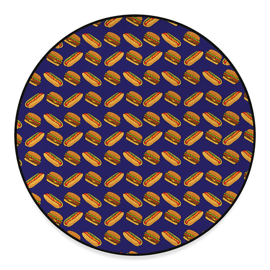 Hot Dog And Hamburger Pattern Print Round Floor Mat