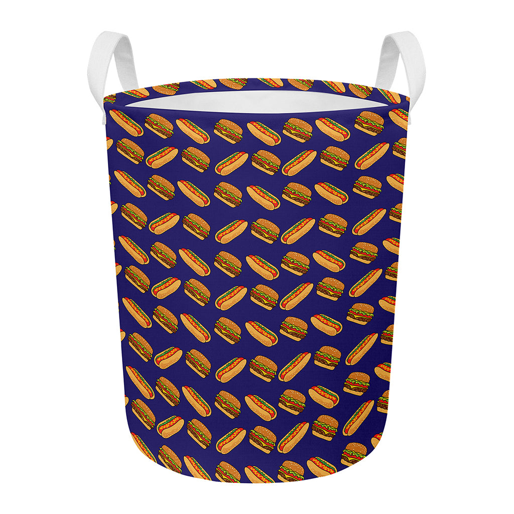 Hot Dog And Hamburger Pattern Print Round Laundry Basket