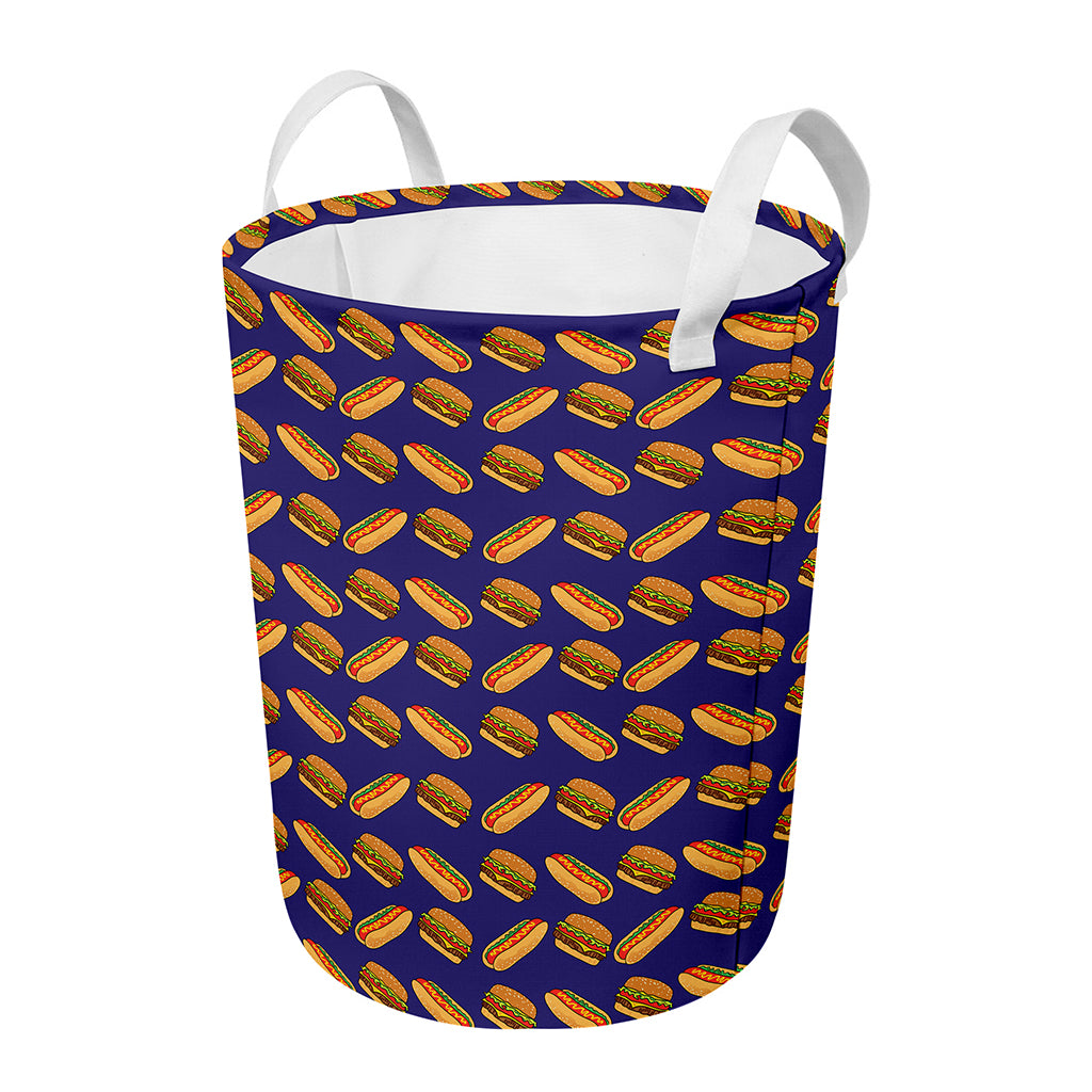 Hot Dog And Hamburger Pattern Print Round Laundry Basket