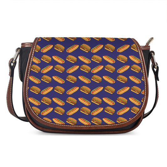 Hot Dog And Hamburger Pattern Print Saddle Bag