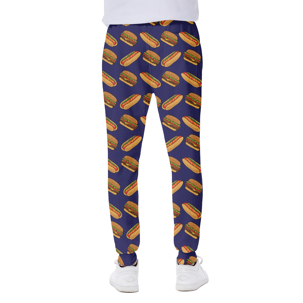 Hot Dog And Hamburger Pattern Print Scuba Joggers