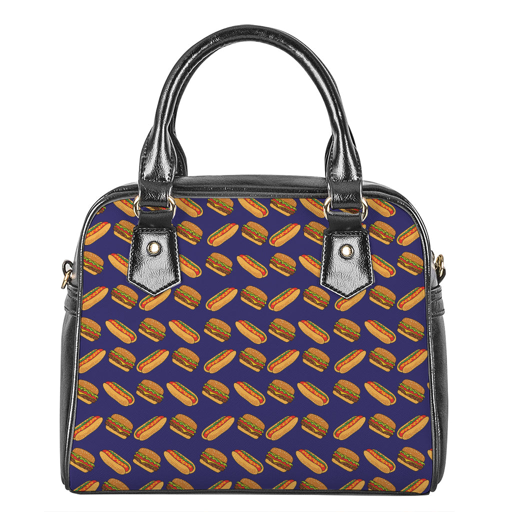 Hot Dog And Hamburger Pattern Print Shoulder Handbag