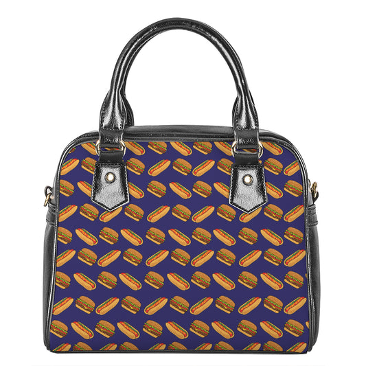 Hot Dog And Hamburger Pattern Print Shoulder Handbag