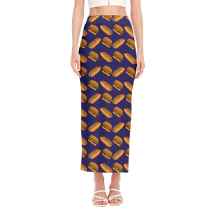 Hot Dog And Hamburger Pattern Print Side Slit Maxi Skirt