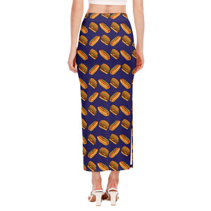 Hot Dog And Hamburger Pattern Print Side Slit Maxi Skirt