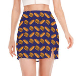 Hot Dog And Hamburger Pattern Print Side Slit Mini Skirt