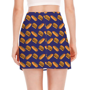 Hot Dog And Hamburger Pattern Print Side Slit Mini Skirt