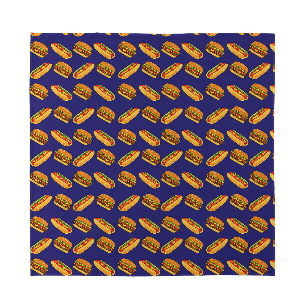 Hot Dog And Hamburger Pattern Print Silk Bandana