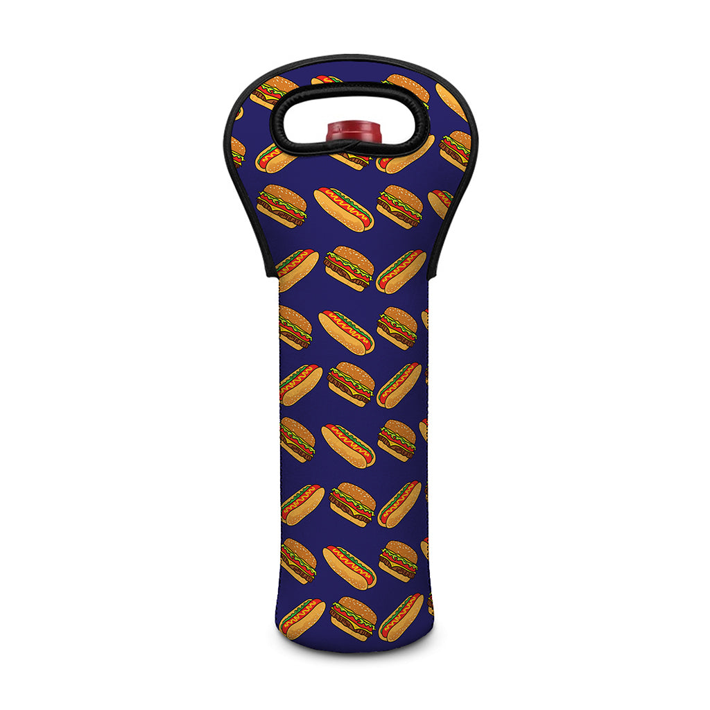 Hot Dog And Hamburger Pattern Print Single Neoprene Wine Tote