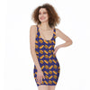 Hot Dog And Hamburger Pattern Print Sleeveless Bodycon Dress