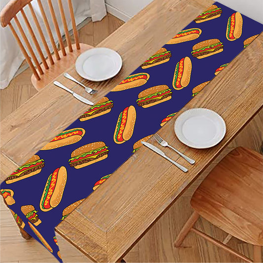 Hot Dog And Hamburger Pattern Print Table Runner