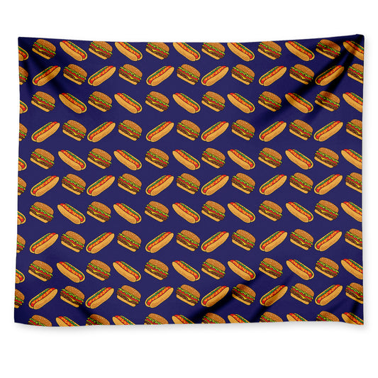 Hot Dog And Hamburger Pattern Print Tapestry