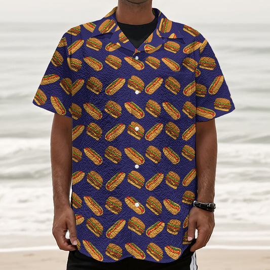 Hot Dog And Hamburger Pattern Print Textured Short Sleeve Shirt