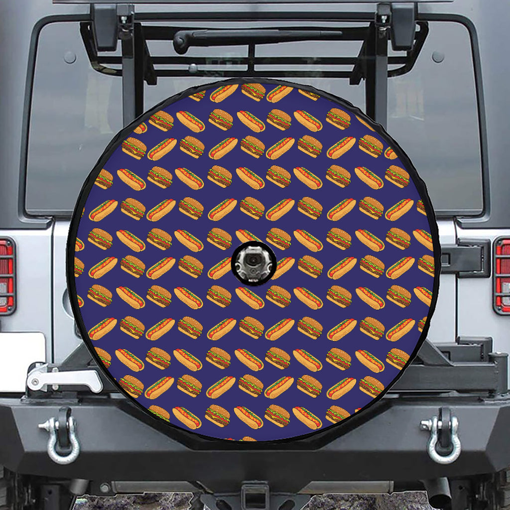 Hot Dog And Hamburger Pattern Print Tire Cover With Camera Hole