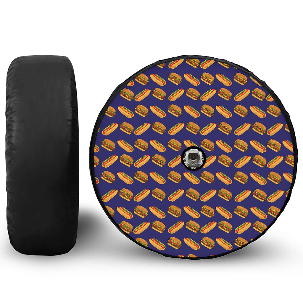 Hot Dog And Hamburger Pattern Print Tire Cover With Camera Hole