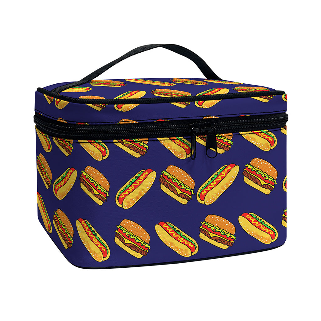 Hot Dog And Hamburger Pattern Print Travel Makeup Bag