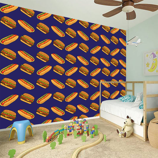 Hot Dog And Hamburger Pattern Print Wall Sticker