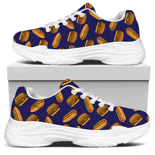 Hot Dog And Hamburger Pattern Print White Chunky Shoes