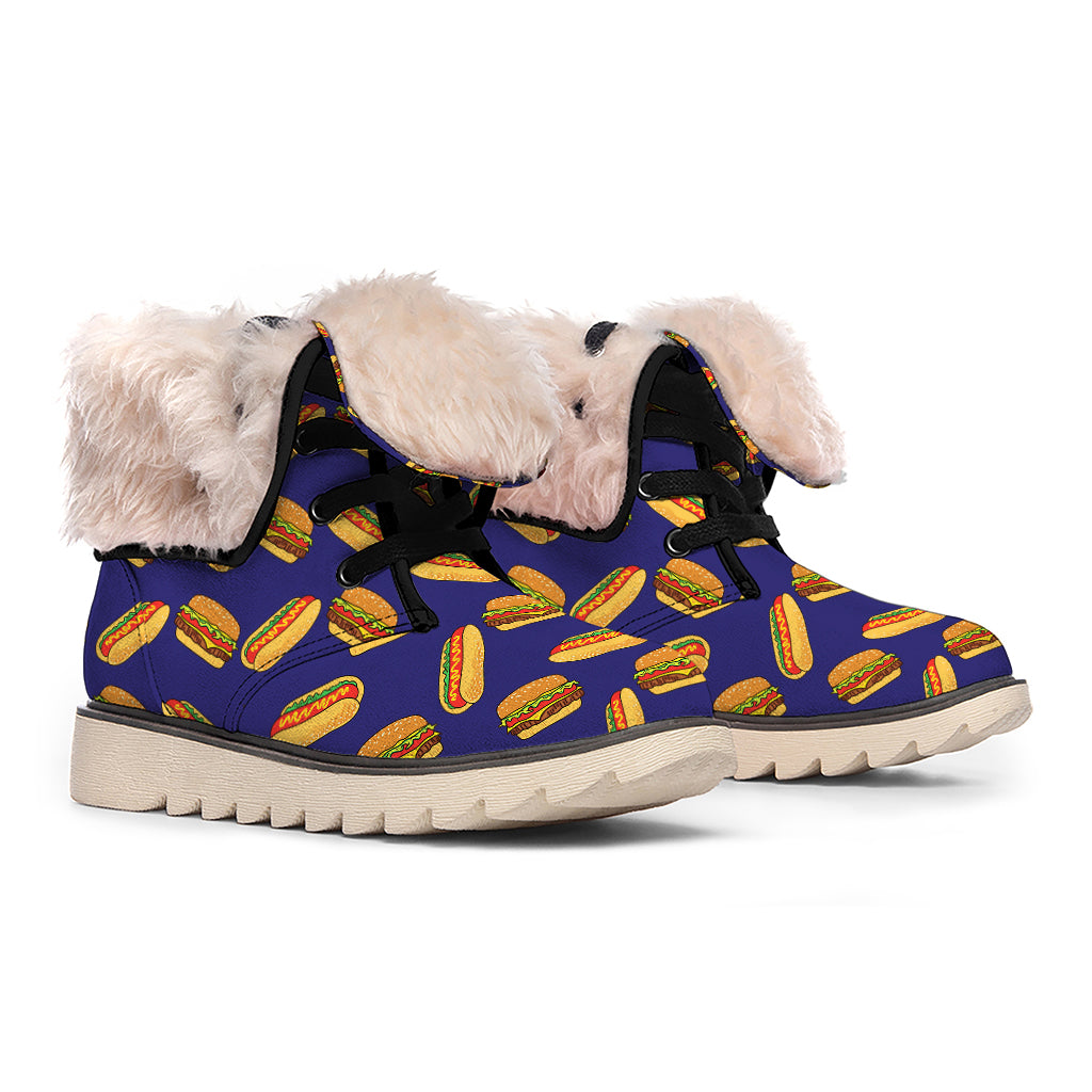 Hot Dog And Hamburger Pattern Print Winter Boots