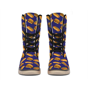 Hot Dog And Hamburger Pattern Print Winter Boots