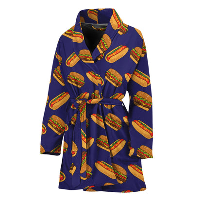 Hot Dog And Hamburger Pattern Print Women's Bathrobe