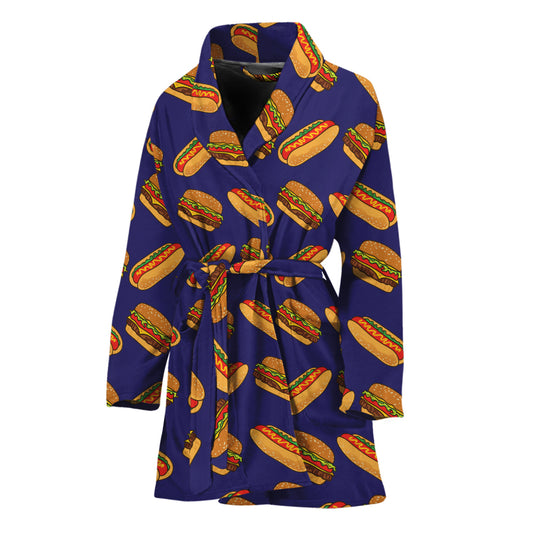 Hot Dog And Hamburger Pattern Print Women's Bathrobe