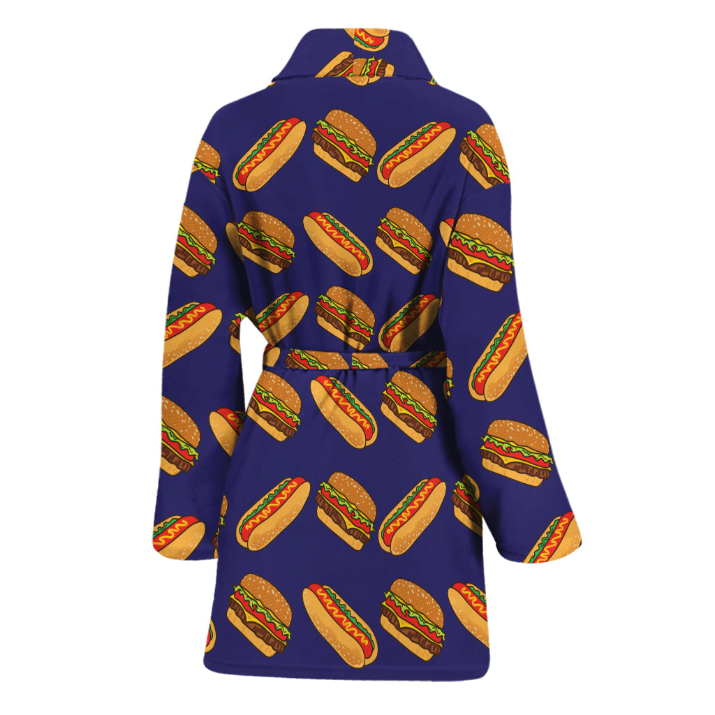 Hot Dog And Hamburger Pattern Print Women's Bathrobe