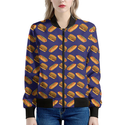 Hot Dog And Hamburger Pattern Print Women's Bomber Jacket