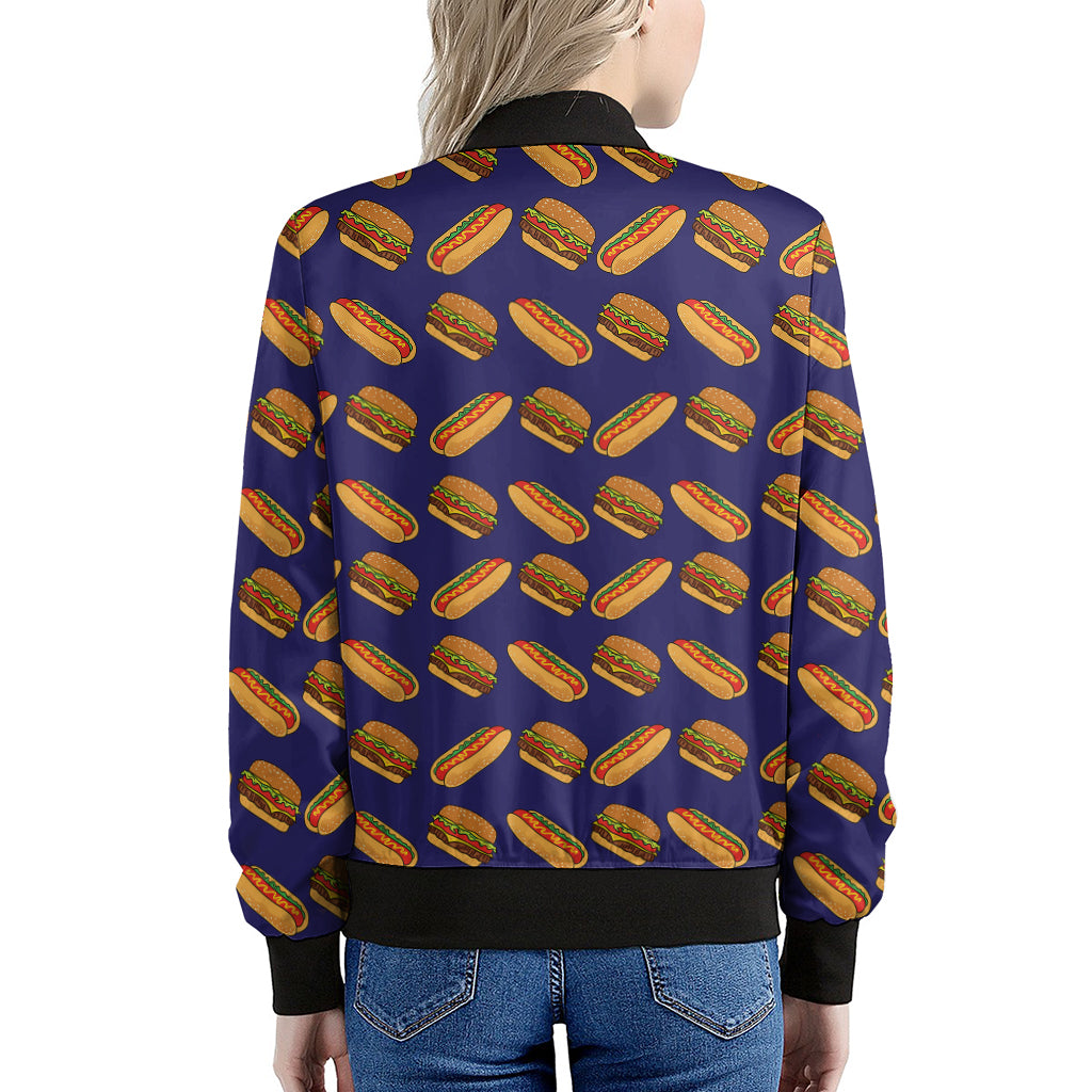 Hot Dog And Hamburger Pattern Print Women's Bomber Jacket