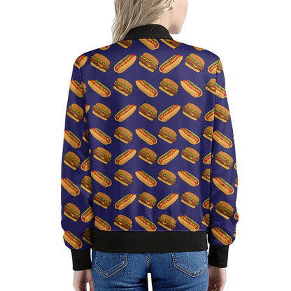 Hot Dog And Hamburger Pattern Print Women's Bomber Jacket