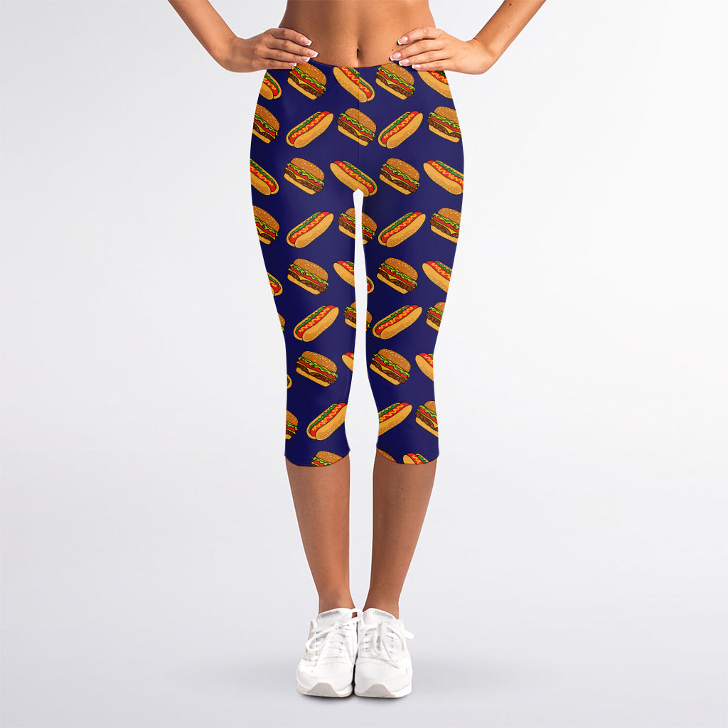 Hot Dog And Hamburger Pattern Print Women's Capri Leggings