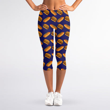 Hot Dog And Hamburger Pattern Print Women's Capri Leggings